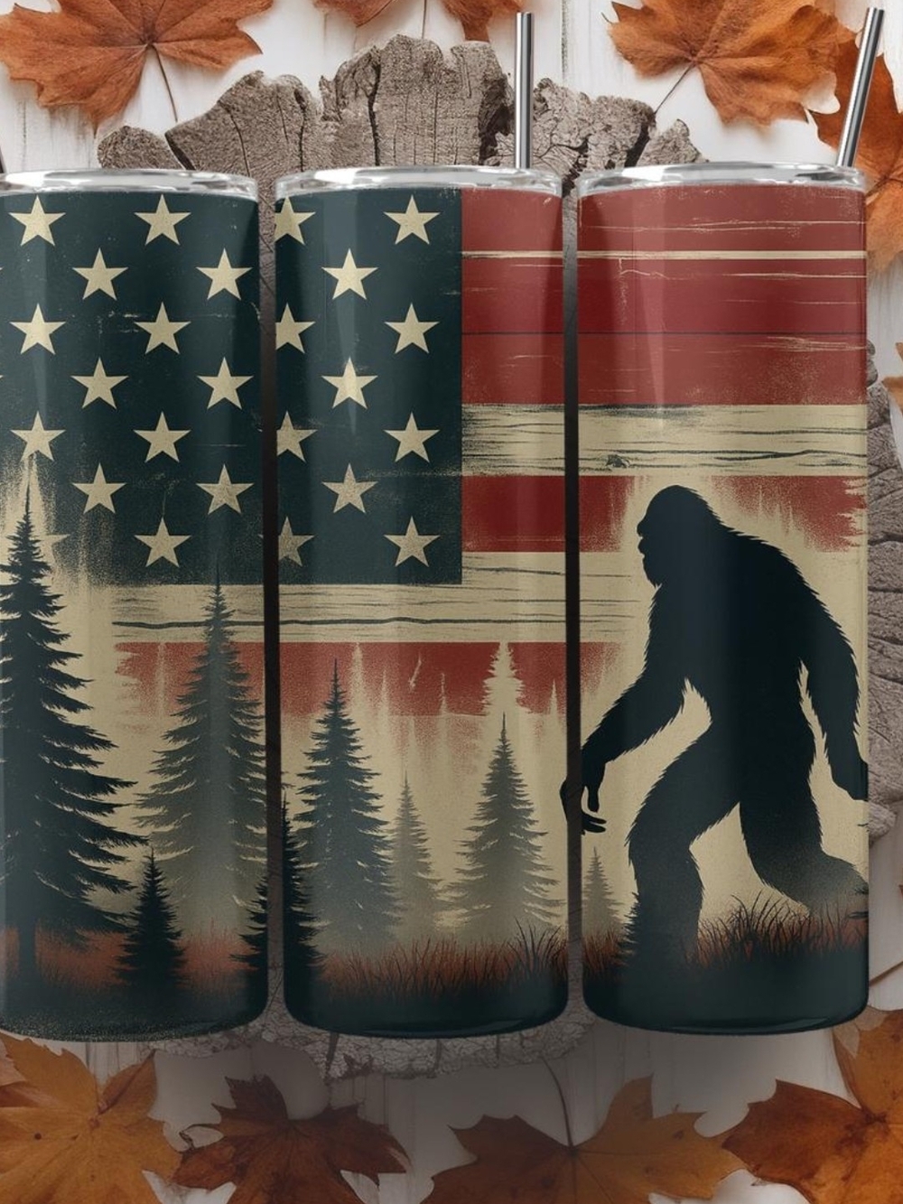 Sublimation Tumbler American Flag Bigfoot